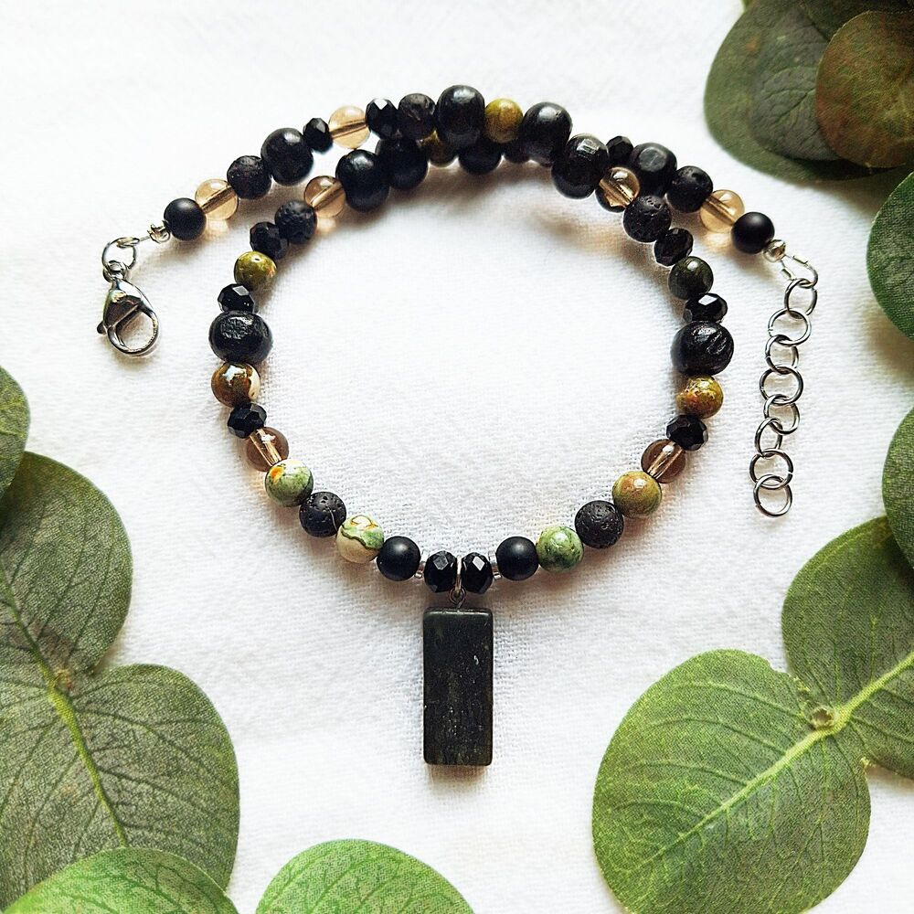 Stone Beaded Pendant Choker, Boho Grunge Choker, Dark Fairy Cottagecore Choker